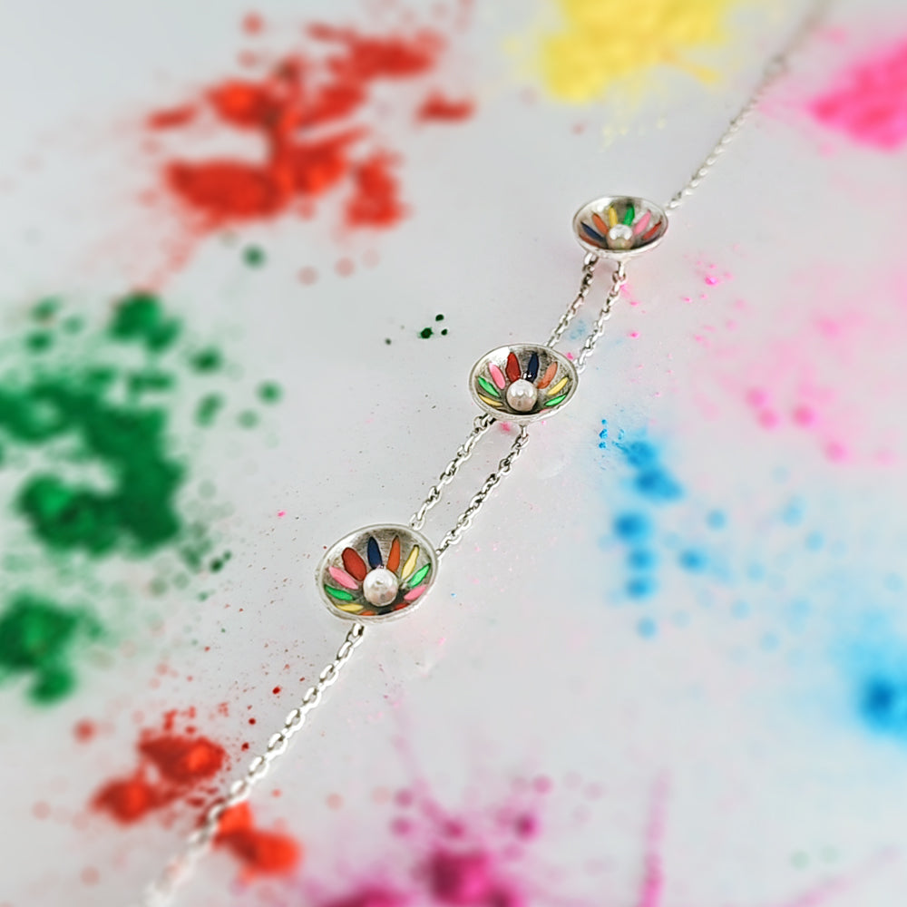 Colorful hues bracelet in oxidised 925 silver