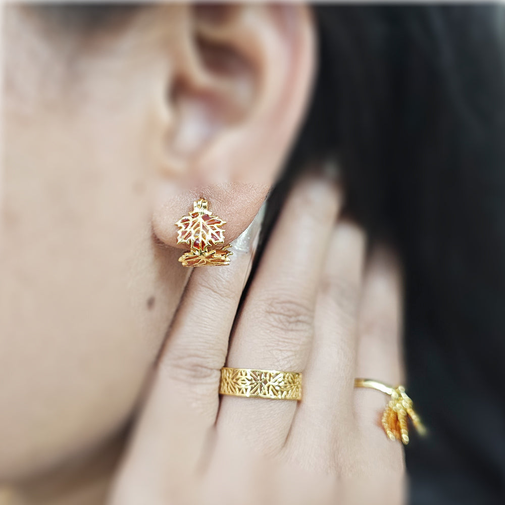 Mini maple leaves huggie hoops