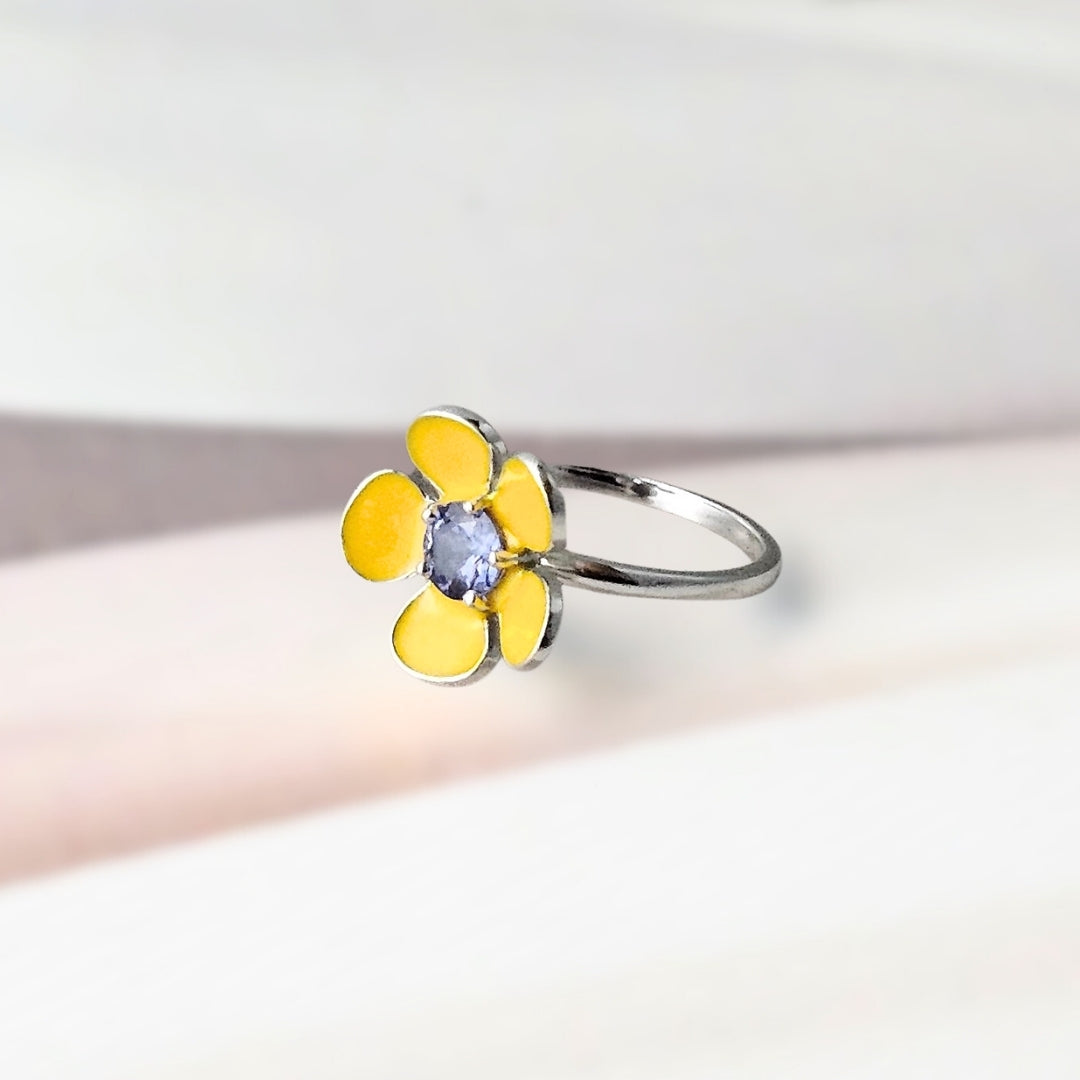 Silver Ratnapushpa Ring with Tanzanite and Enamel