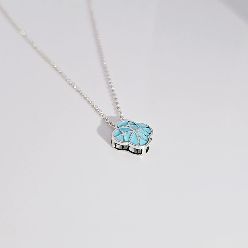 Clover Enamel Pendant in Oxidised 925 Silver