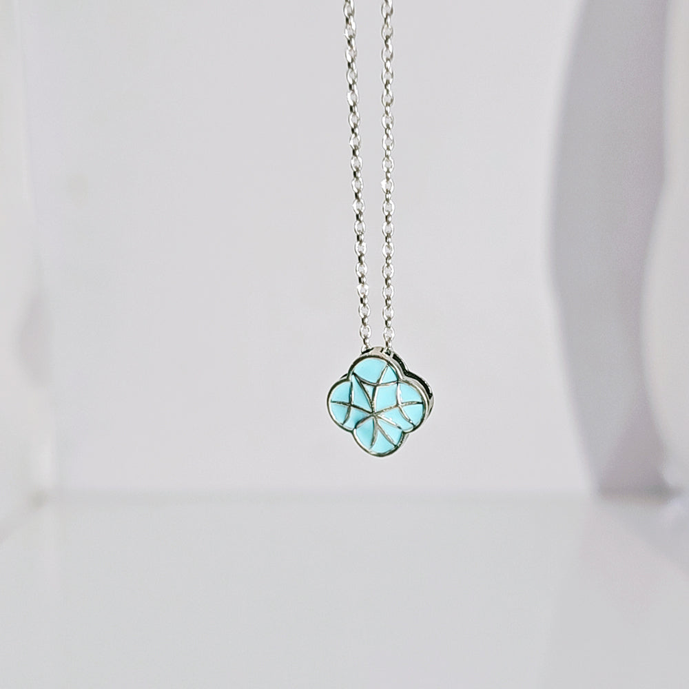 Clover Enamel Pendant in Oxidised 925 Silver
