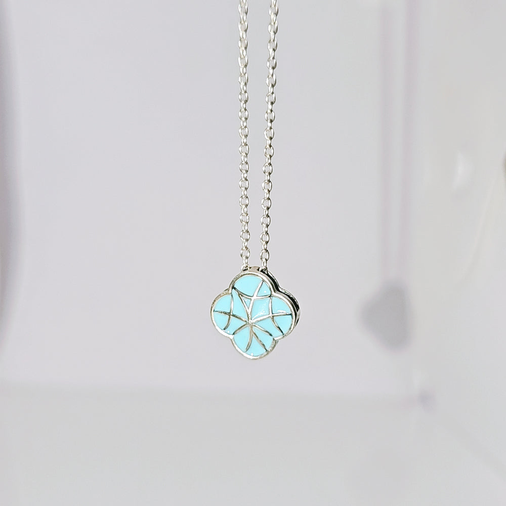 Clover Enamel Pendant in Oxidised 925 Silver