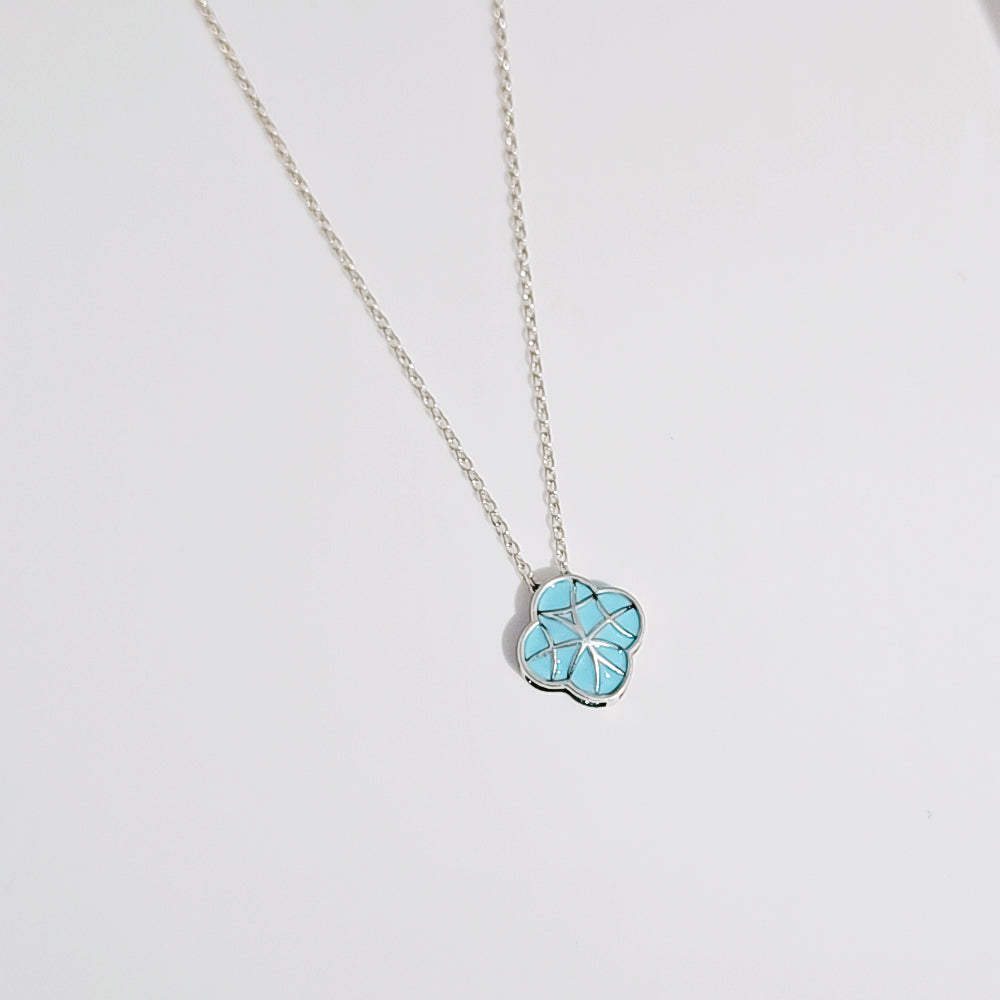 Clover Enamel Pendant in Oxidised 925 Silver