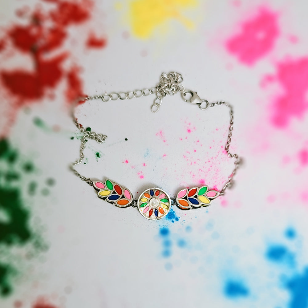 Rainbow steps anklet in oxidised 925 silver