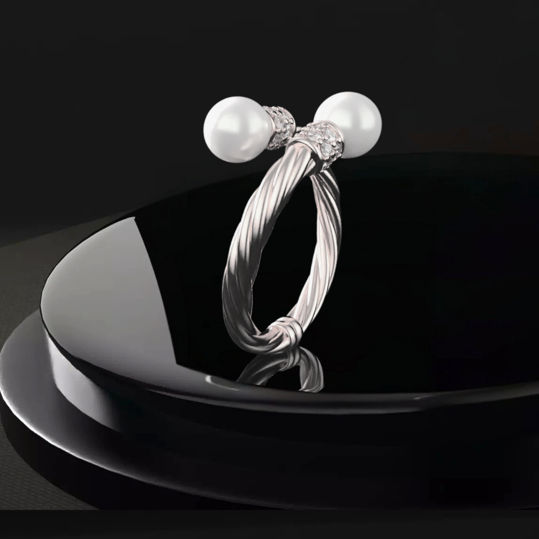 Mukta ring – silver pearl open band ring for women