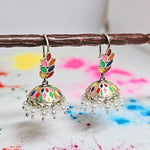 Load image into Gallery viewer, Burst of Color Jhumka Earrings in Oxidised 925 Silver
