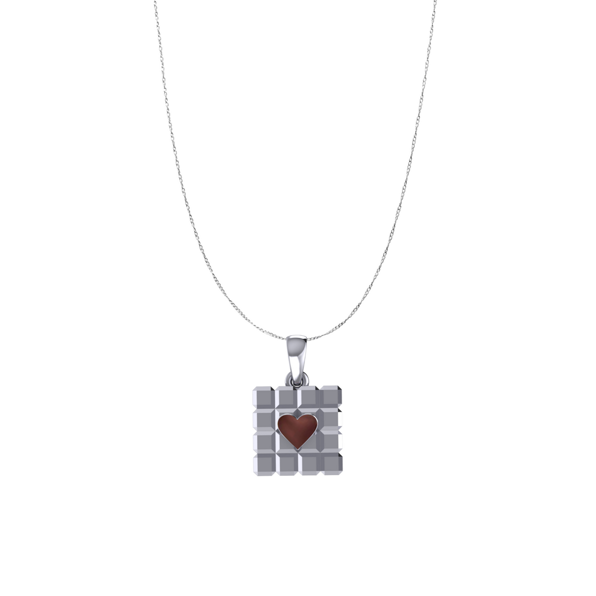 Choco heart pendant with chain in 925 silver