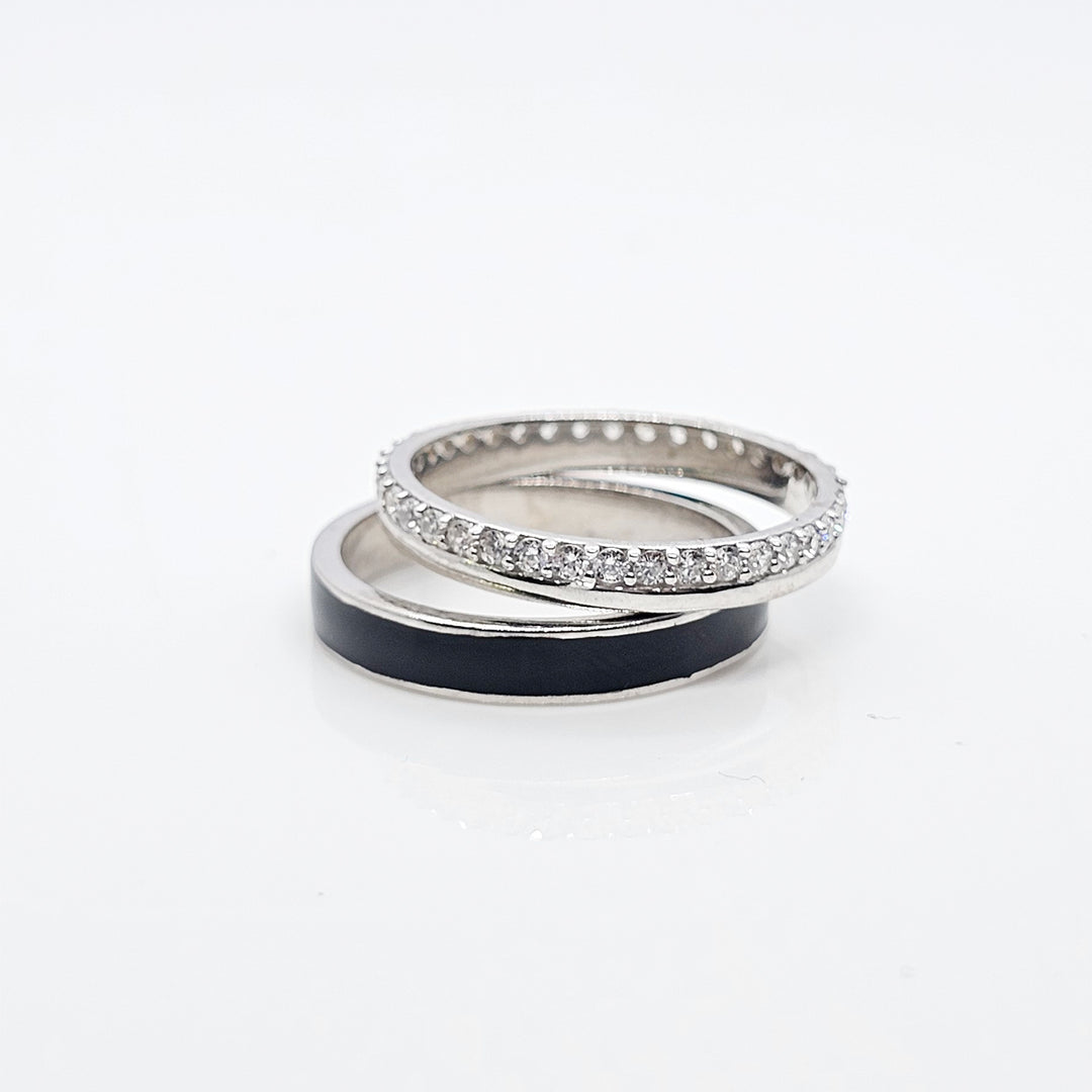 Black and Bling Couple Band Ring in 925 Silver