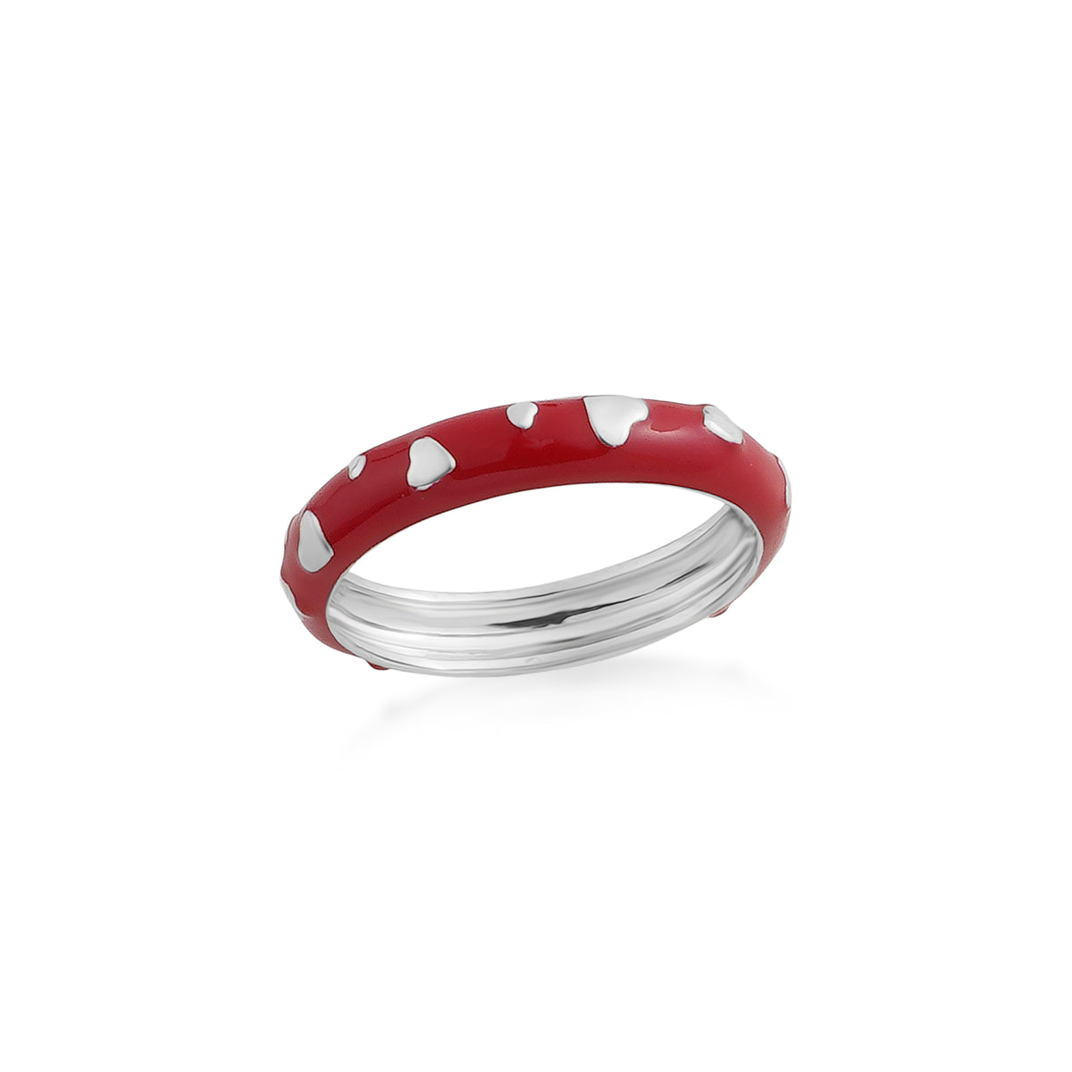 Tiny hearts over enamel band ring in 925 silver