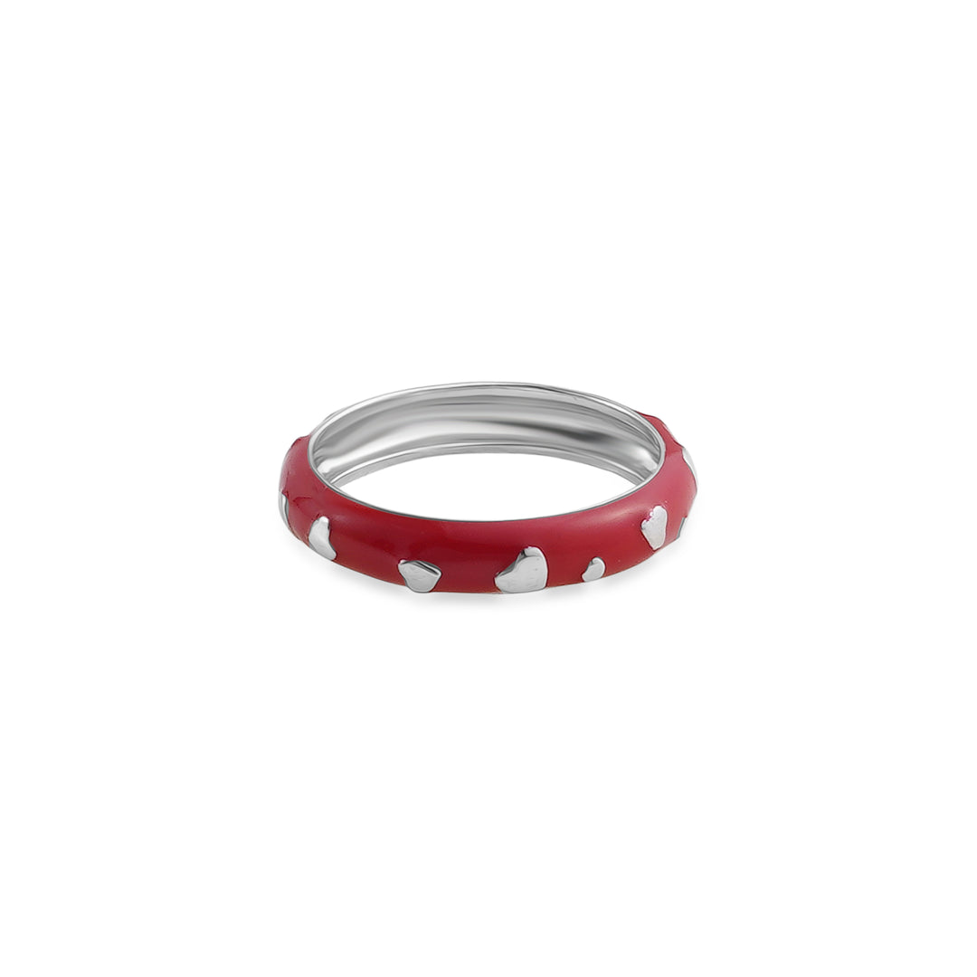 Tiny Hearts over Enamel Band Ring in 925 Silver