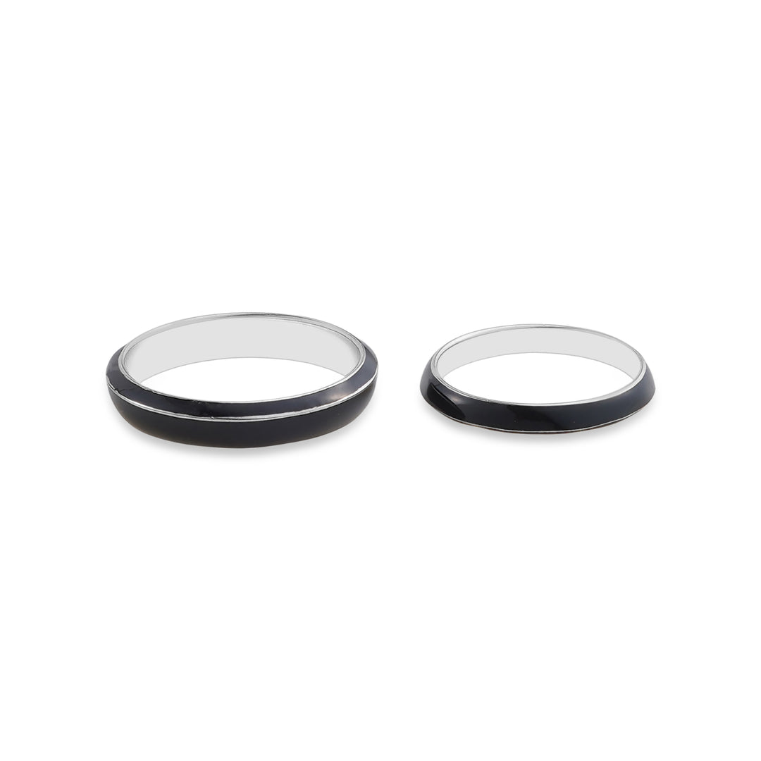 Love for Black Couple Band Ring in Enamel and 925 Silver