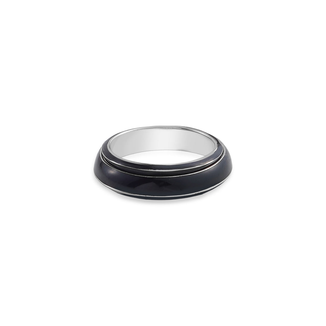 Love for Black Couple Band Ring in Enamel and 925 Silver