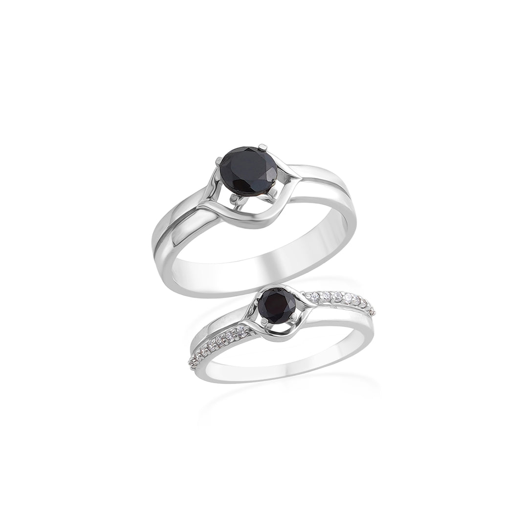 Rocking in Black Promise Couple Rings in 925 Silver