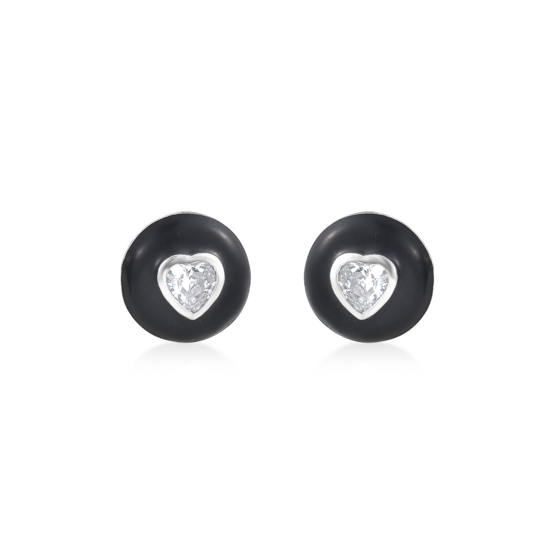 The Onyx Heart Studs in 925 Silver