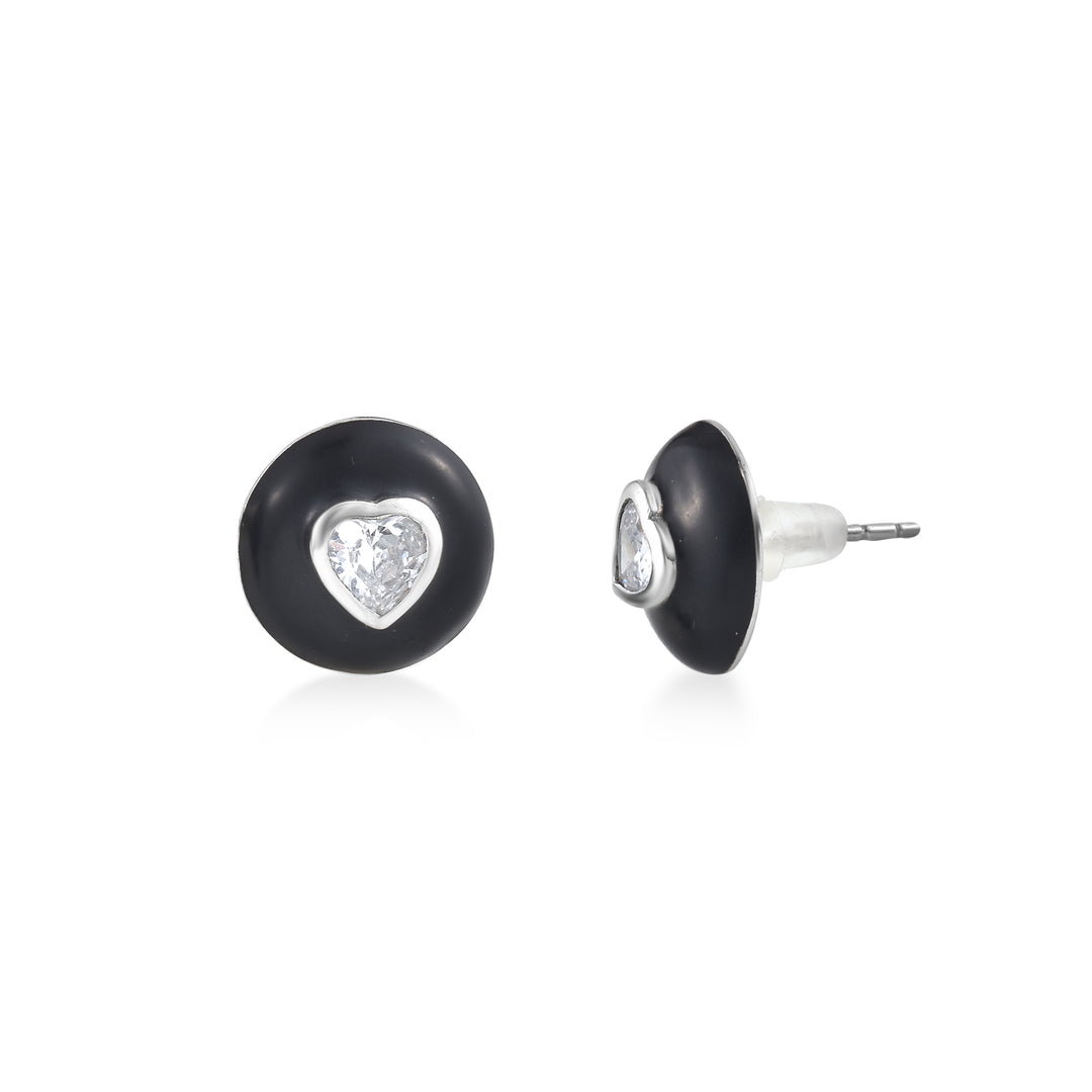 The Onyx Heart Studs in 925 Silver