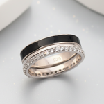 Load image into Gallery viewer, Black and Bling Couple Band Ring in 925 Silver
