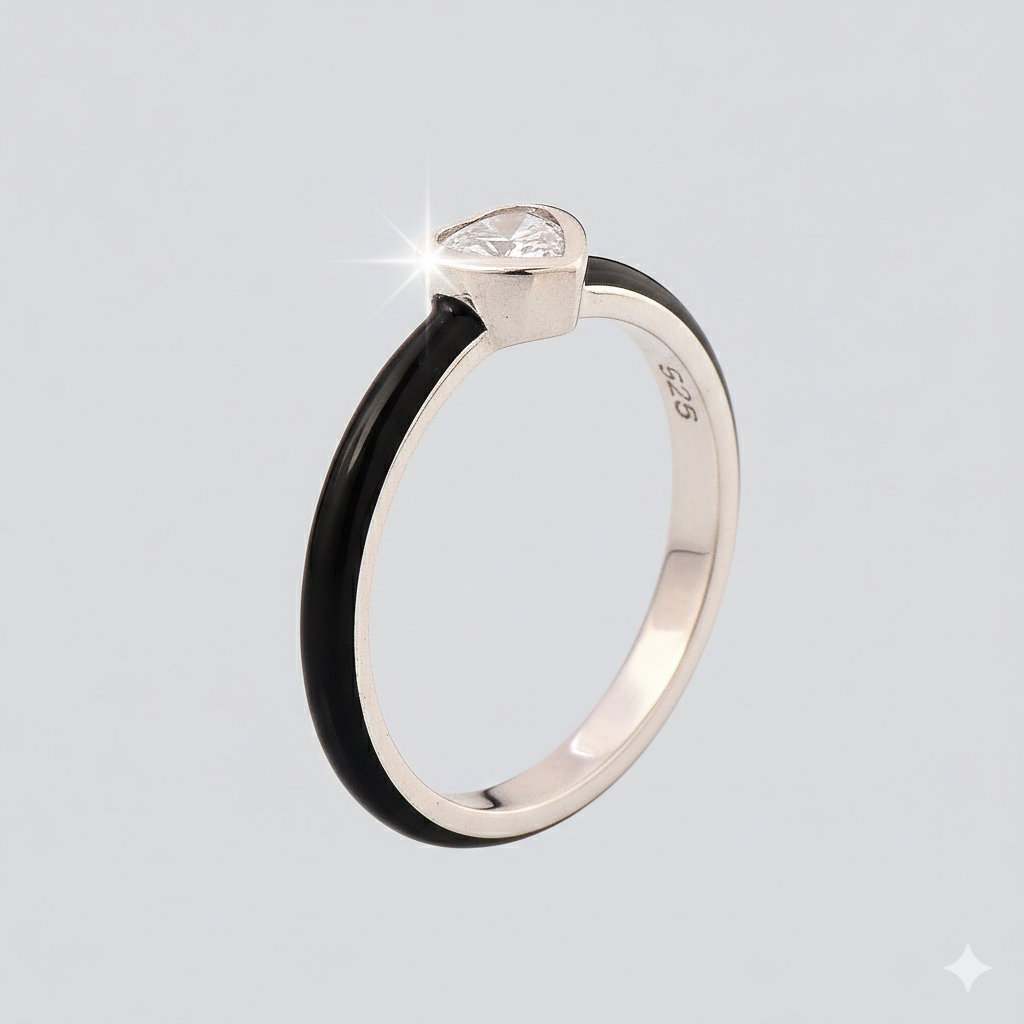 Heart Bling with Black Enamel in 925 Silver