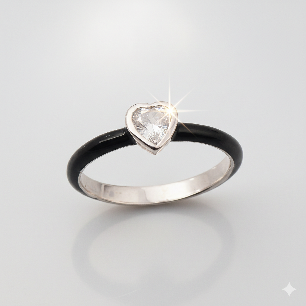 Heart bling with black enamel in 925 silver