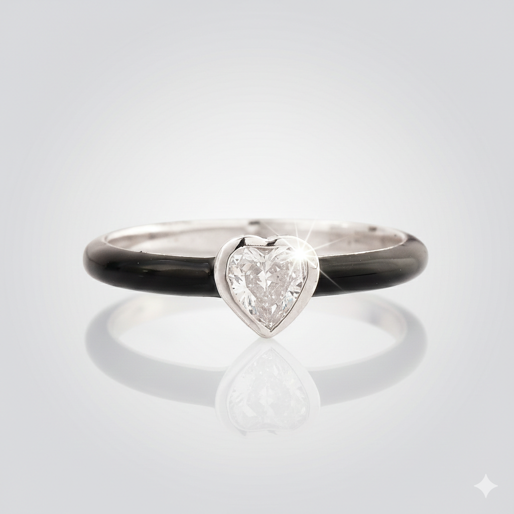 Heart Bling with Black Enamel in 925 Silver