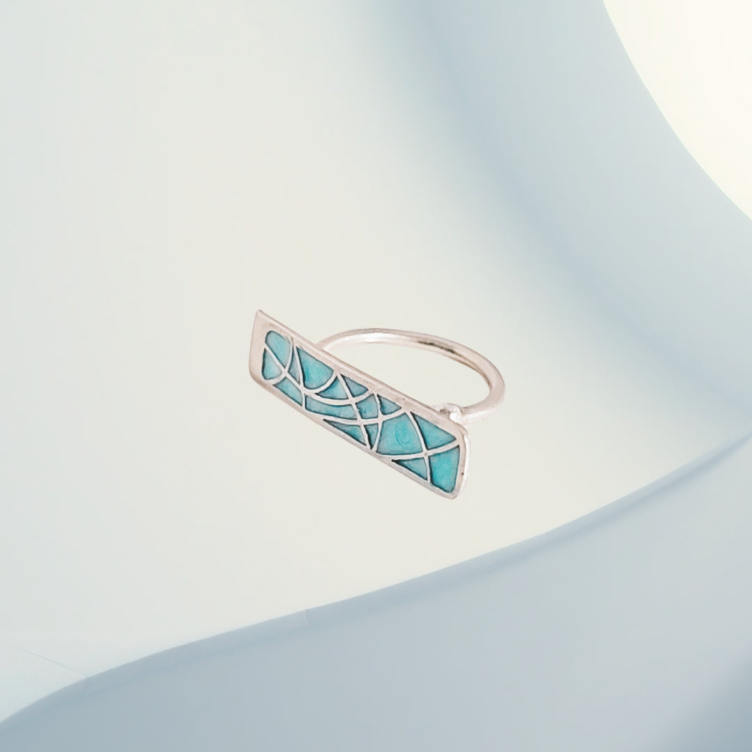 Abstract mosaic beauty ring in oxidised 925 silver