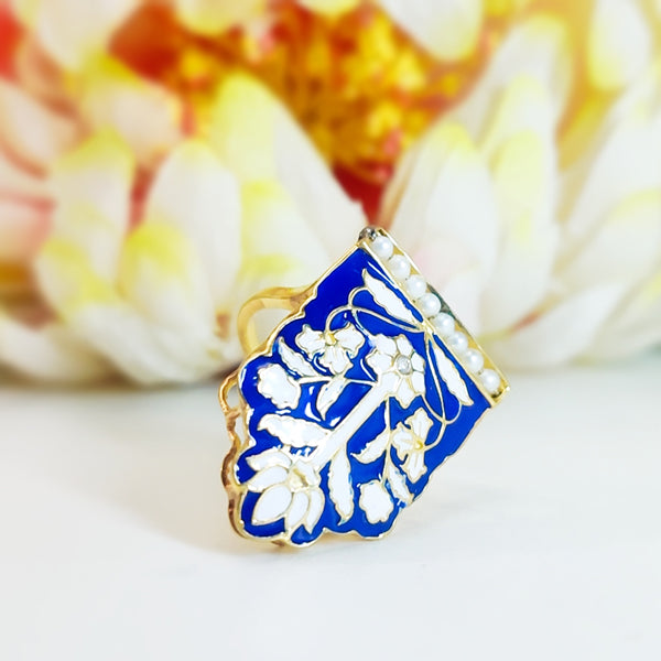 Jharokha blue pottery enamel ring
