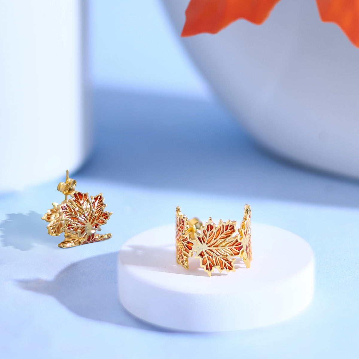Maple leaf hoop earrings