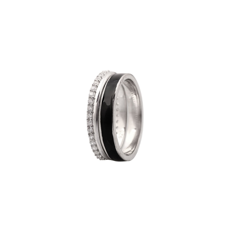 Black and Bling Couple Band Ring in 925 Silver