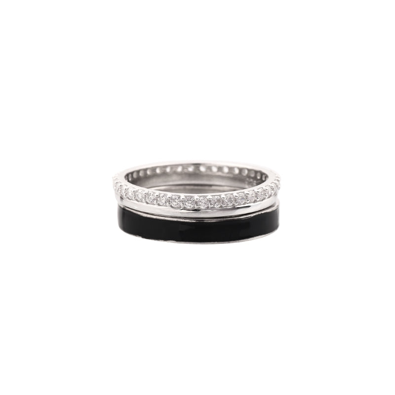 Black and Bling Couple Band Ring in 925 Silver