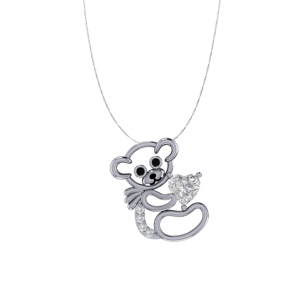 Loving bear pendant with chain in 925 silver