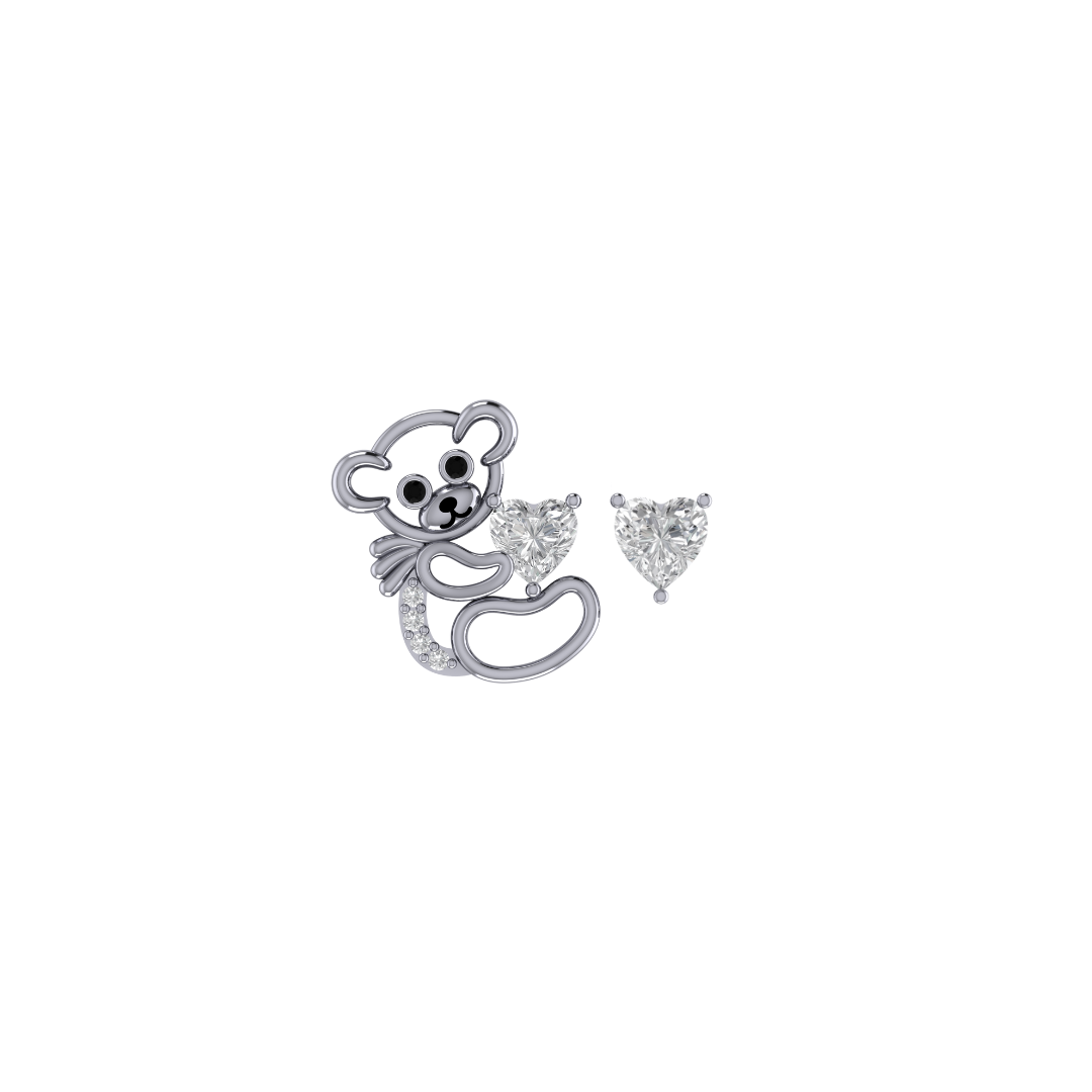 Loving bear and heart studs earring in 925 silver