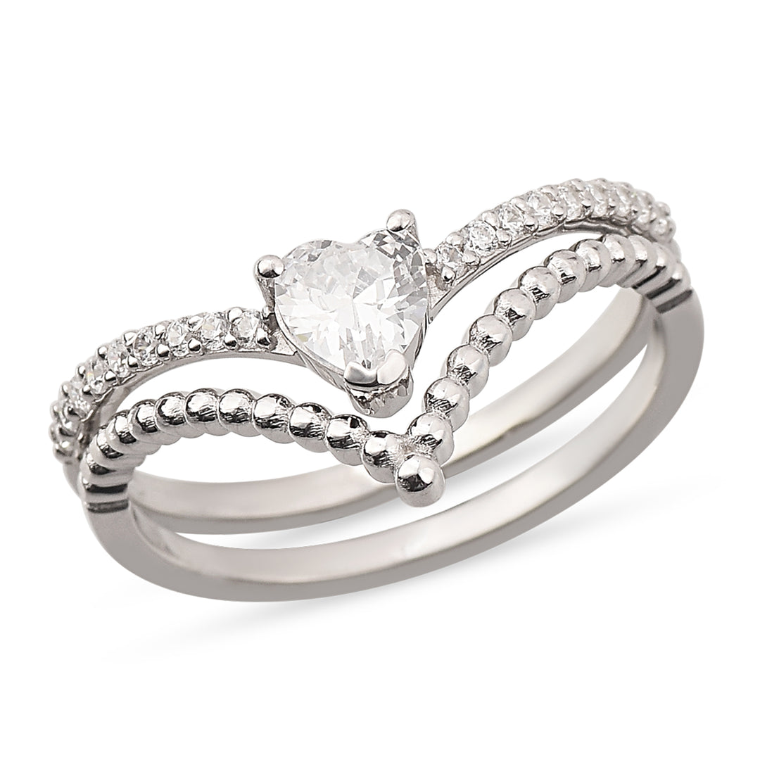 V Crown Heart Stack Ring