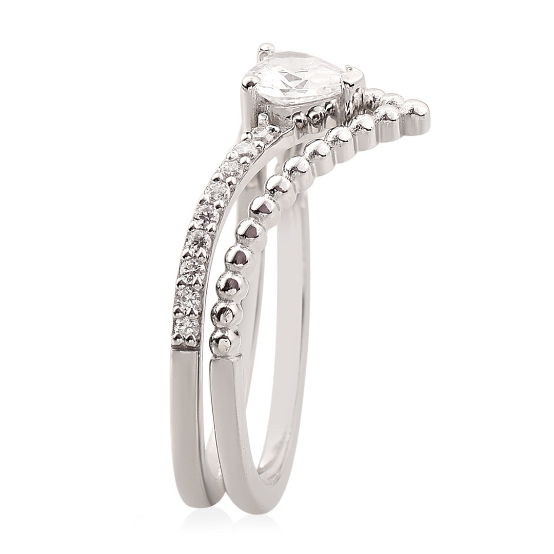 V Crown Heart Stack Ring