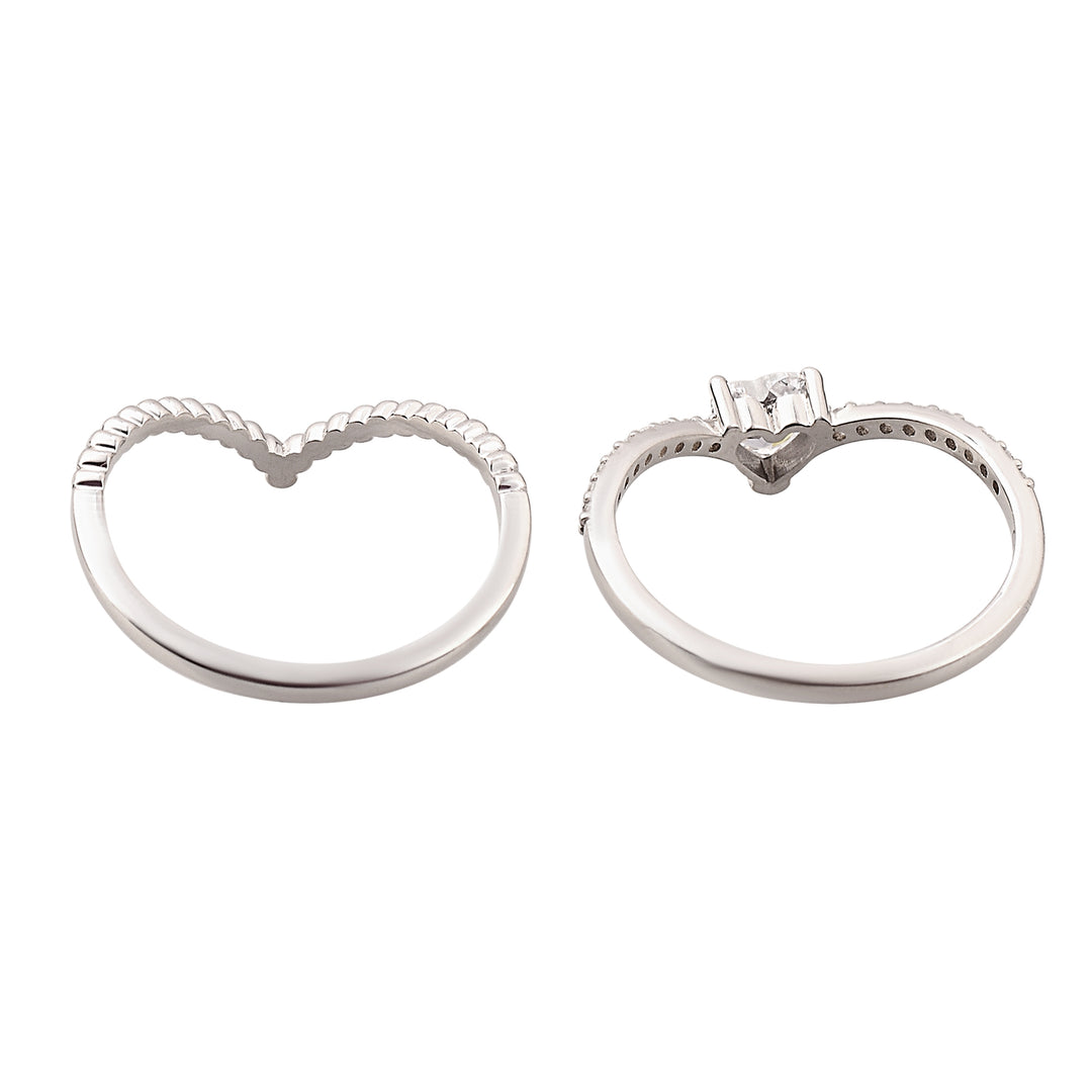 V Crown Heart Stack Ring