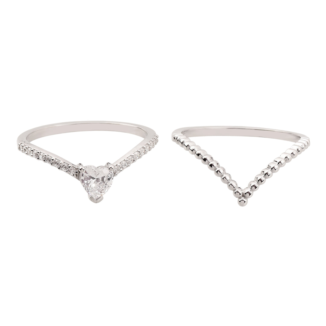 V Crown Heart Stack Ring