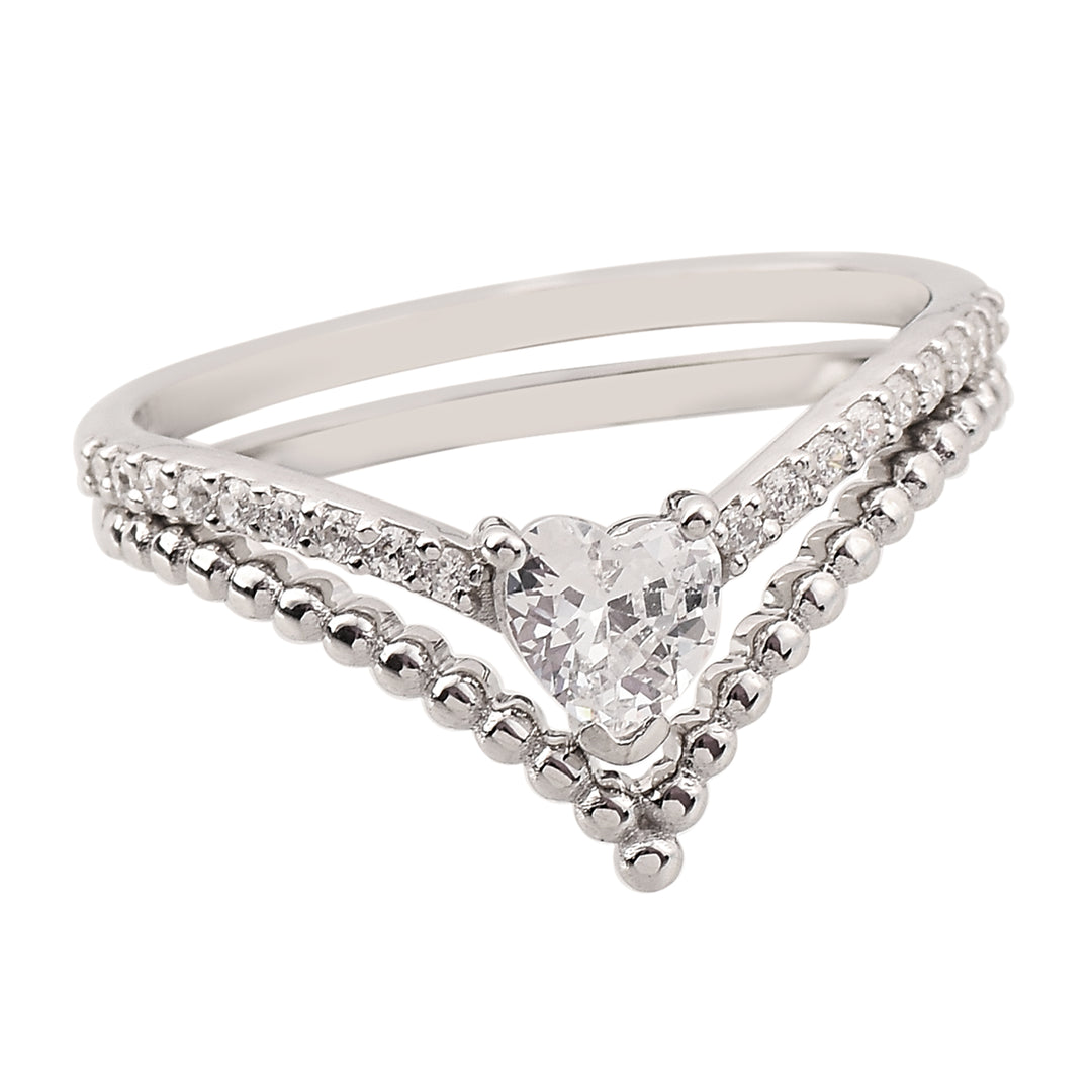 V Crown Heart Stack Ring