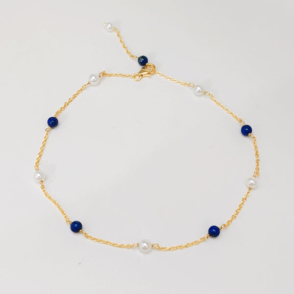 Blue pottery flexible anklet (one side)